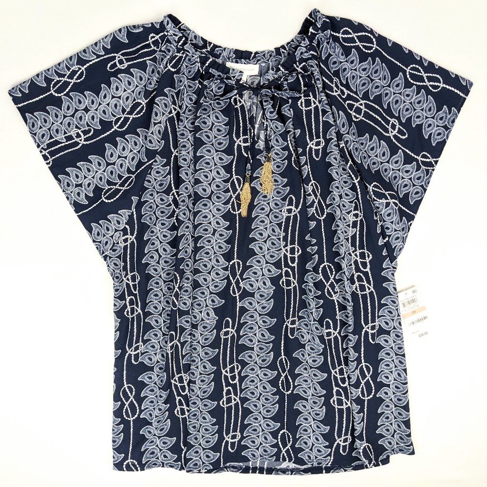 Charter Club Ocean Drift Intrepid Blue Women’s Plus Blouse 2X NWT